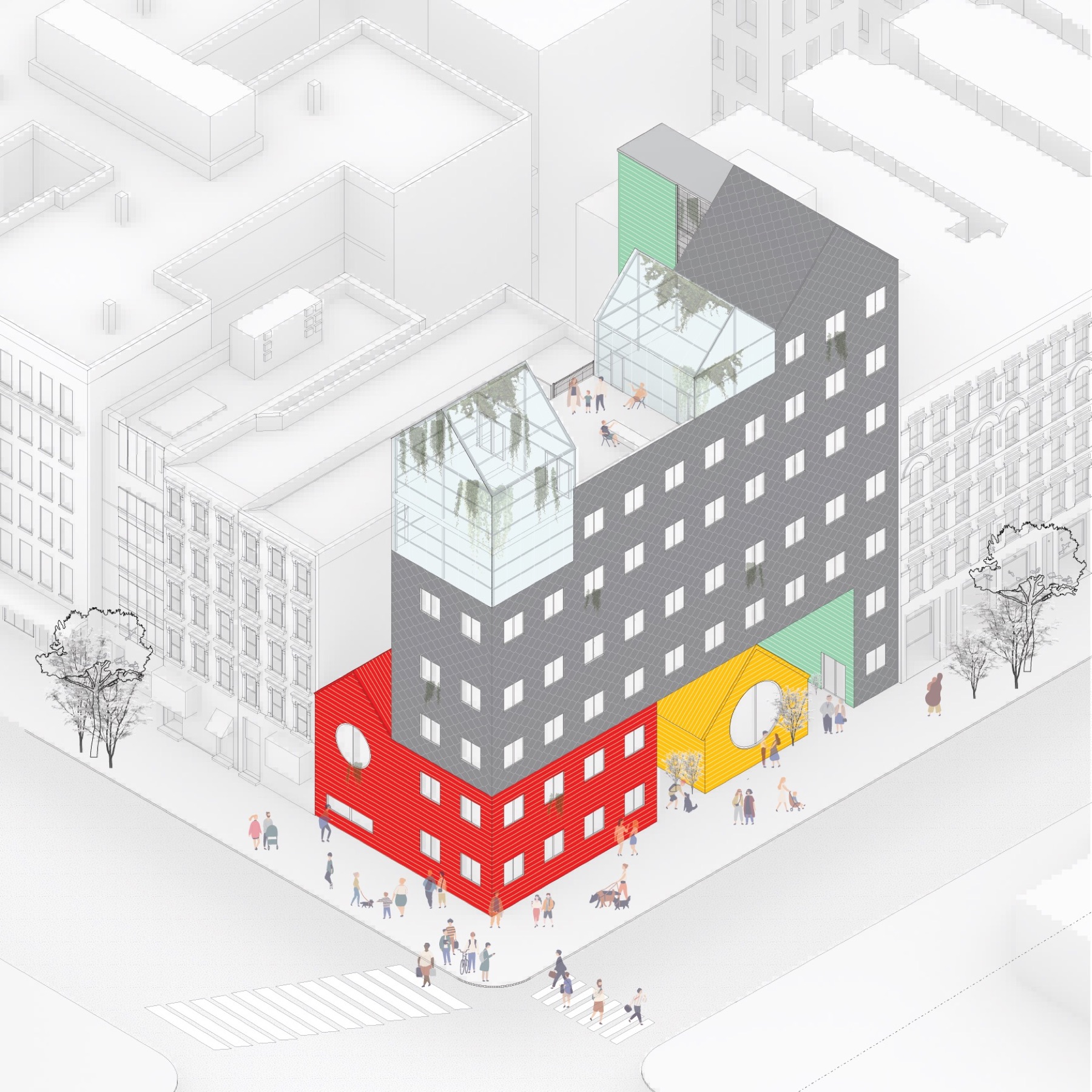 Casita City axonometric drawing of communal housing