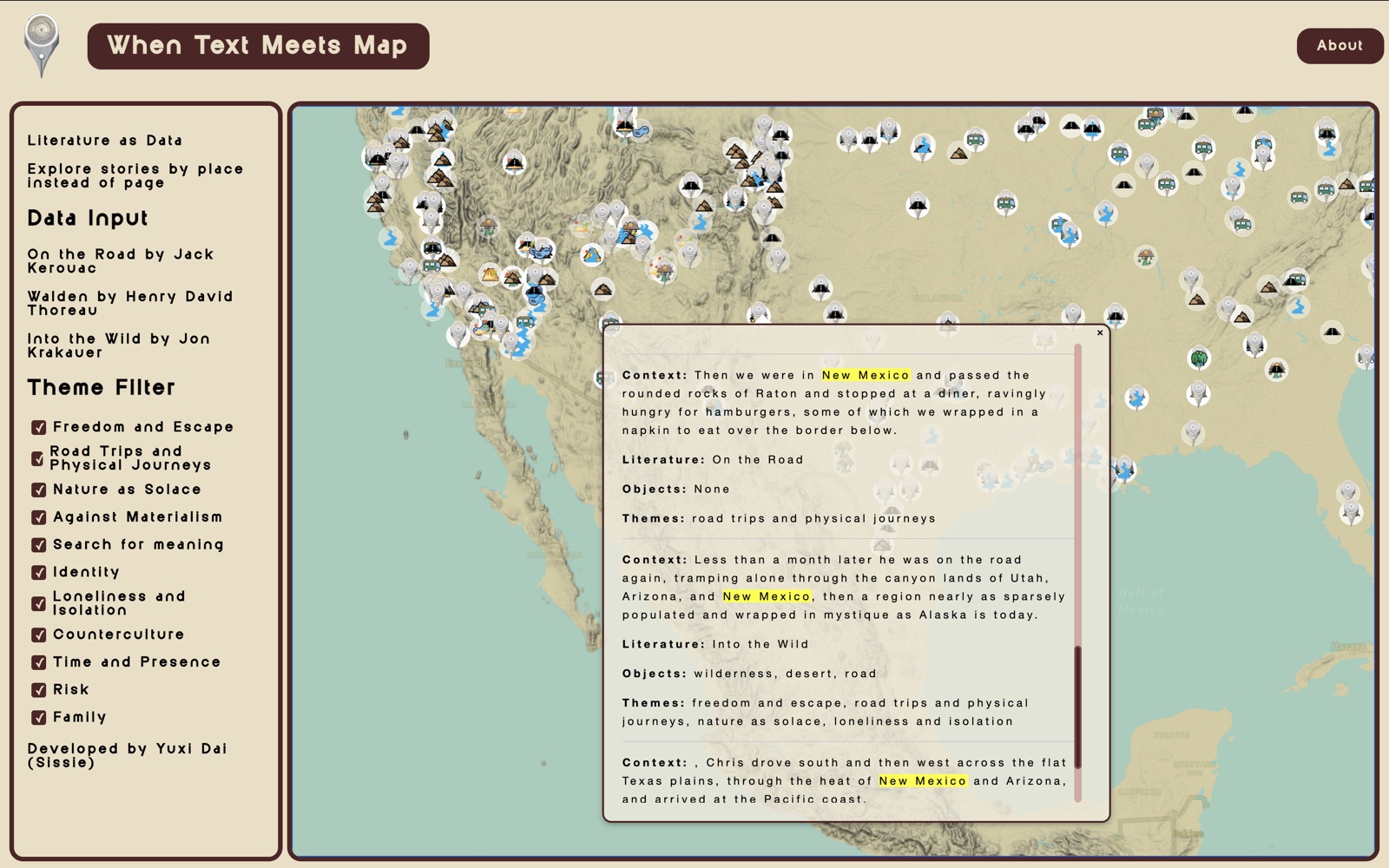 Literature mapped through an interactive interface